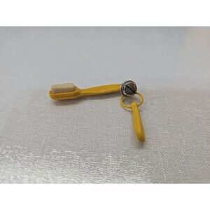 Vintage 1980s Yellow Brush Bell Charm | Retro Plastic Clip-On for 80s Necklace